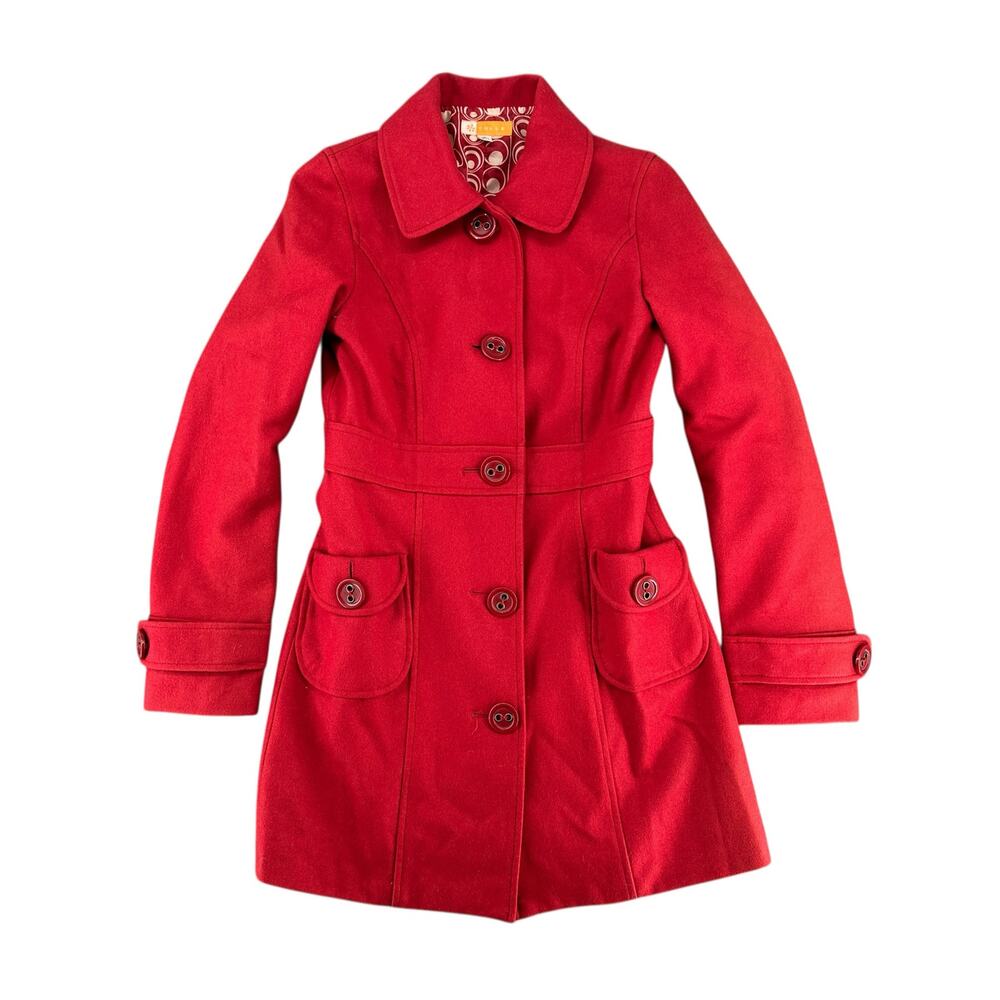 Tulle Anthropologie Red Wool Jacket Size Small Pea Coat Retro Vibes Paisley - Picture 2 of 9
